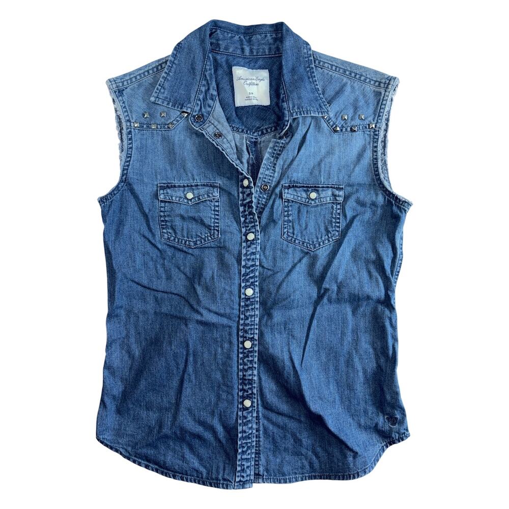 American Eagle Denim Sleeveless Top with Pearl Snaps S